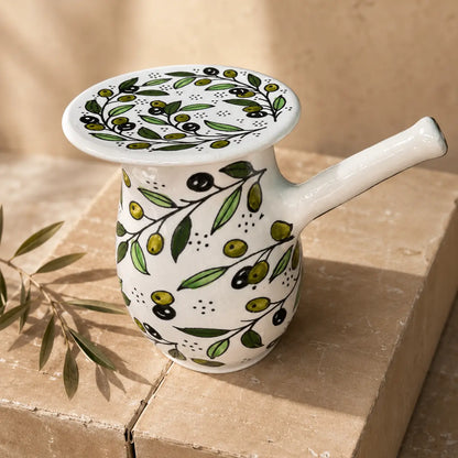 Handmade Palestinian Ceramic Coffee Pot with Lid – Traditional Arabic & Turkish Coffee Serving Pot
