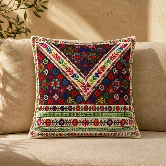 Cushion Cover Set of 2 – Palestinian Tatreez – 45 cm – Rainbow Blossom