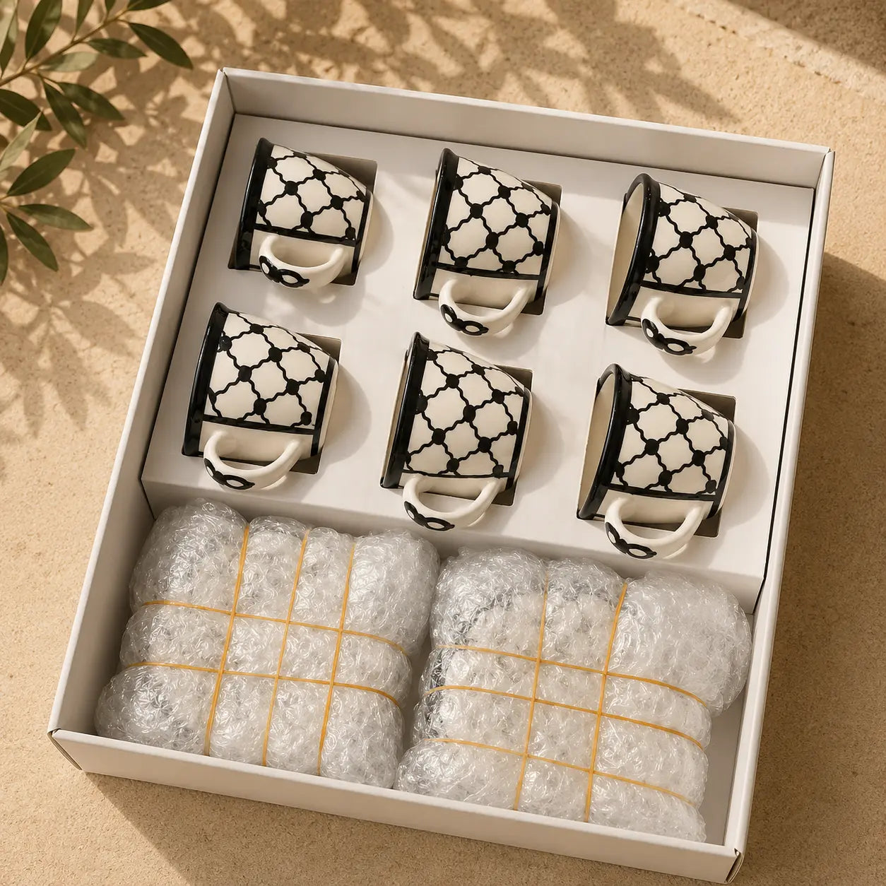Service à café palestinien Kuffia, 6 tasses avec soucoupes, 10 x 9 x 7 cm