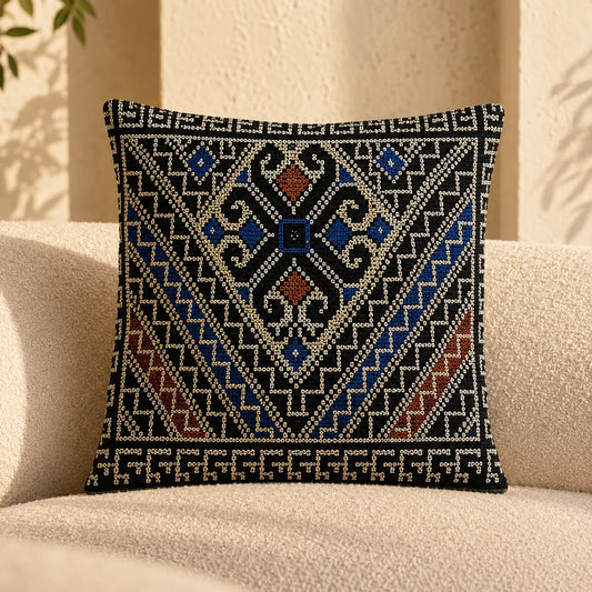 Traditional Diamond Palestinian Tatreez Cushion Cover 45 cm