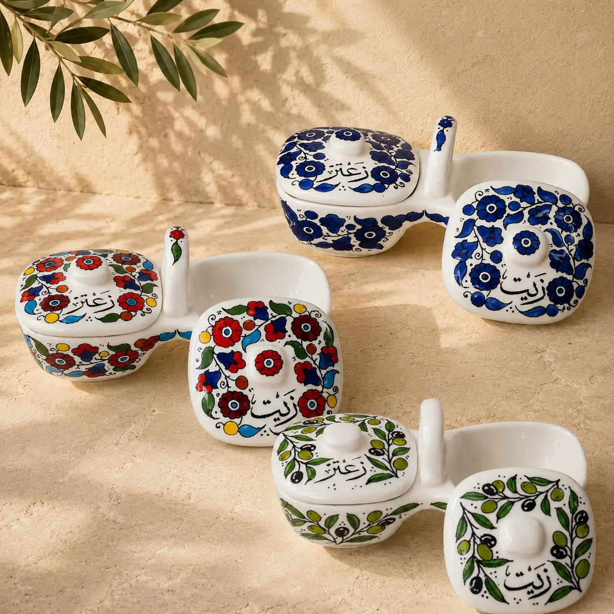 Ensemble d'assiettes à huile d'olive et zaatar 12×11,5×23,5 cm