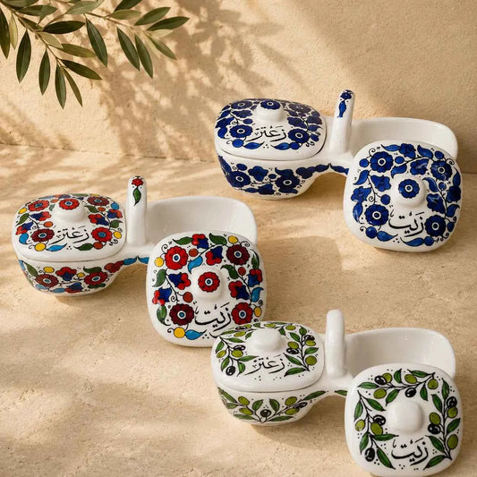 Olive Oil & Za’atar Plates Set – Handmade Ceramic Serving Dish (12×11.5×23.5 cm)