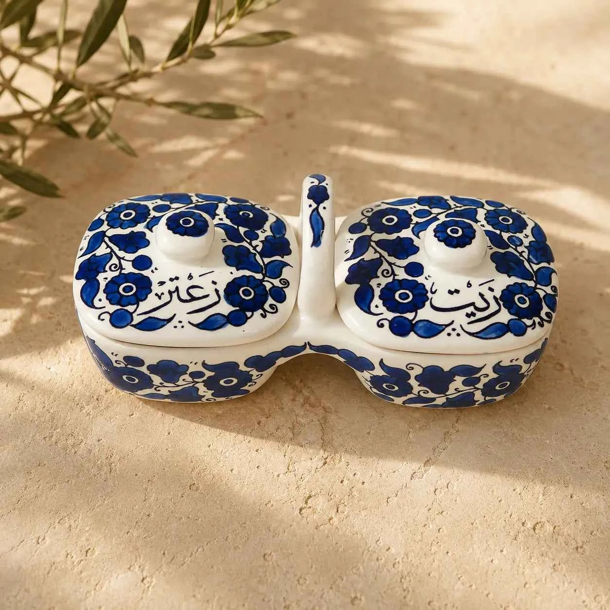 Olive Oil & Za’atar Plates Set – Handmade Ceramic Serving Dish (12×11.5×23.5 cm)