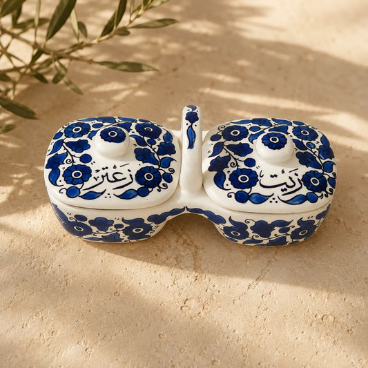 Olive Oil & Za’atar Plates Set – Handmade Ceramic Serving Dish (12×11.5×23.5 cm), 3 Colors