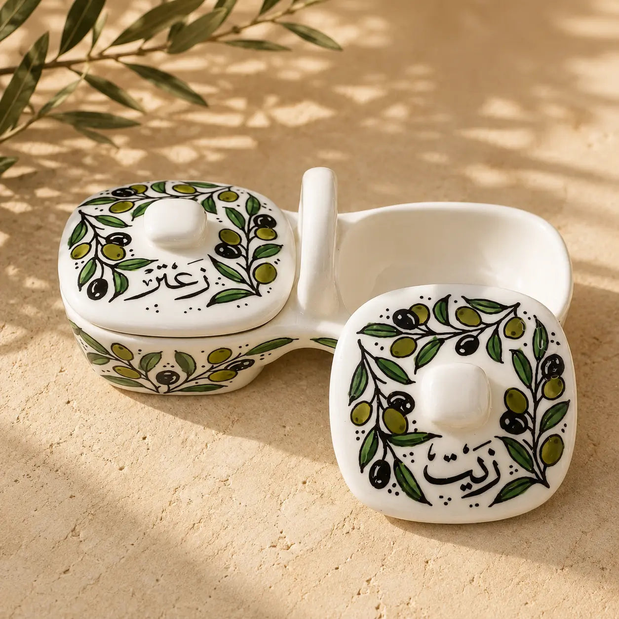 Ensemble d'assiettes à huile d'olive et zaatar 12×11,5×23,5 cm