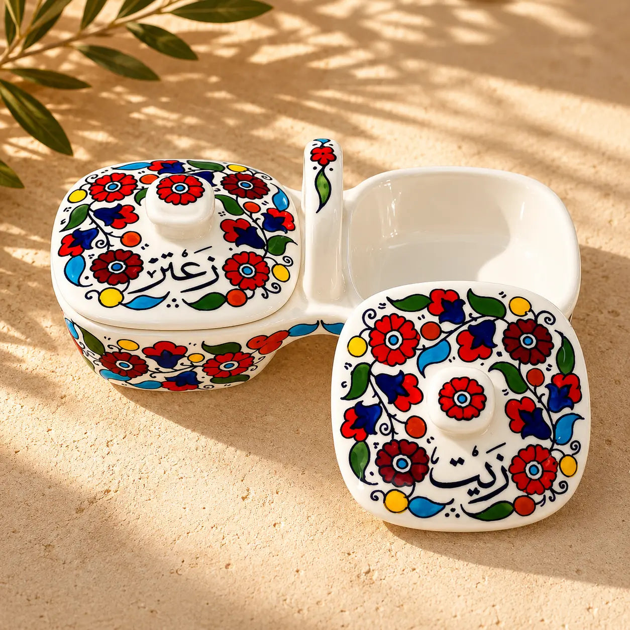 Ensemble d'assiettes à huile d'olive et zaatar 12×11,5×23,5 cm