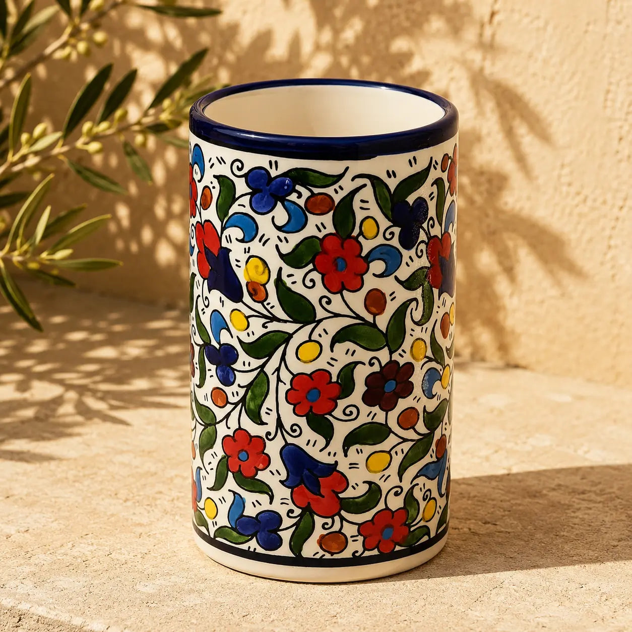 Utensil Holder Palestinian Hand-Painted Ceramic Utensil jar - Watany Palestinian Products