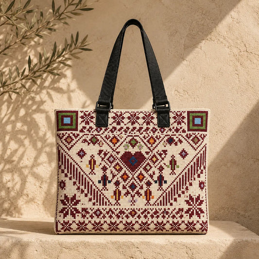 Tatreez Tote Bag – Shoulder Bag with Webbing Straps - Watany Palestinian Products