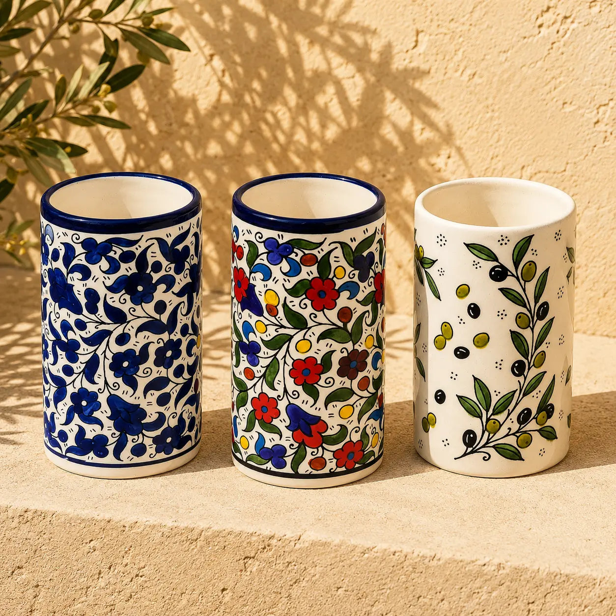 Utensil Holder Palestinian Hand-Painted Ceramic Utensil jar - Watany Palestinian Products