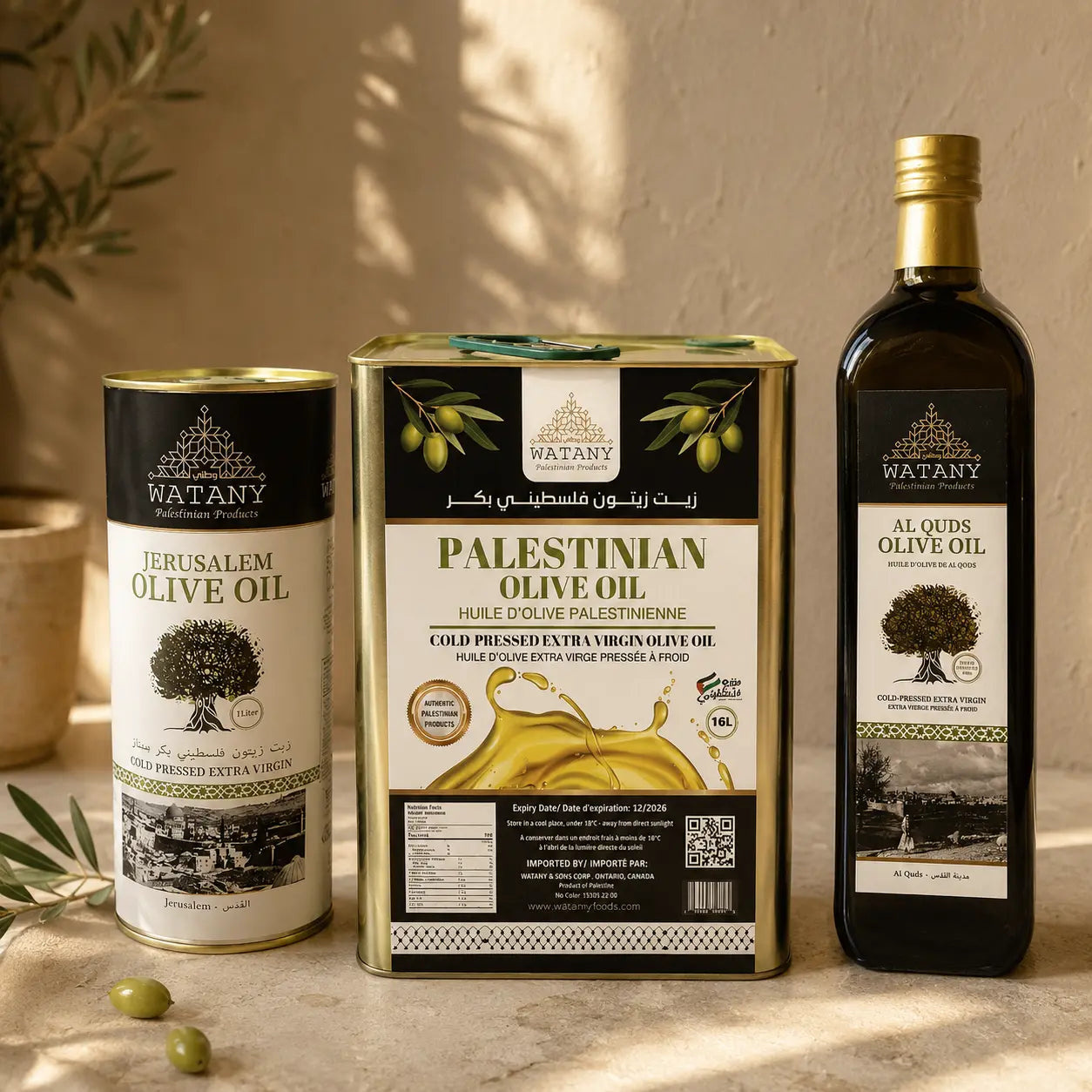 Al Quds Palestinian Extra Virgin Olive Oil – 750ml, 1L & 16L - Watany Palestinian Products