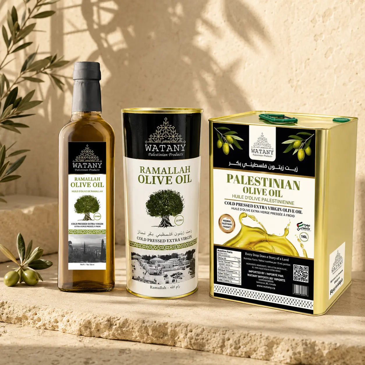 Ramallah Palestinian Extra Virgin Olive Oil – 750ml, 1L & 16L - Watany Palestinian Products