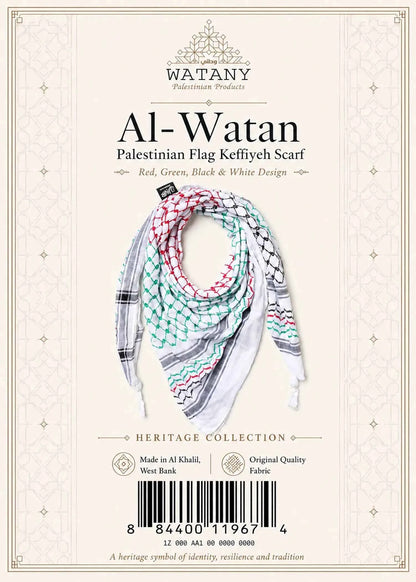 Palestinian flag-colour kufiya Scarf - Keffiyeh Scraf - Al-Watan