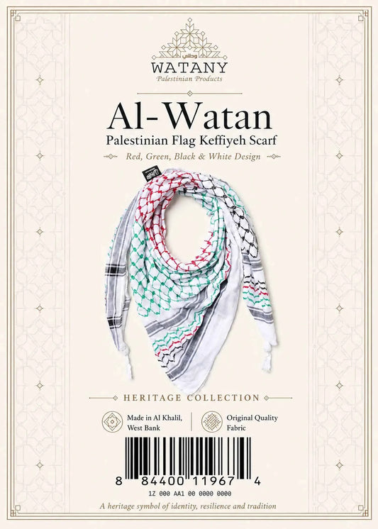 Palestinian flag-colour kufiya Scarf - Keffiyeh Scraf - Al-Watan