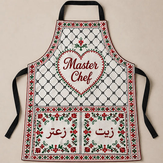 Palestinian Tatreez Apron – Kufiya Mesh with Ramallah Wardat Design