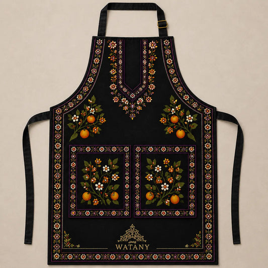 Palestinian Tatreez Apron – Yafa Orange Blossom Design
