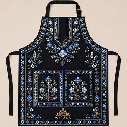 Palestinian Tatreez Apron – Ramallah Wardat Blue Floral Design