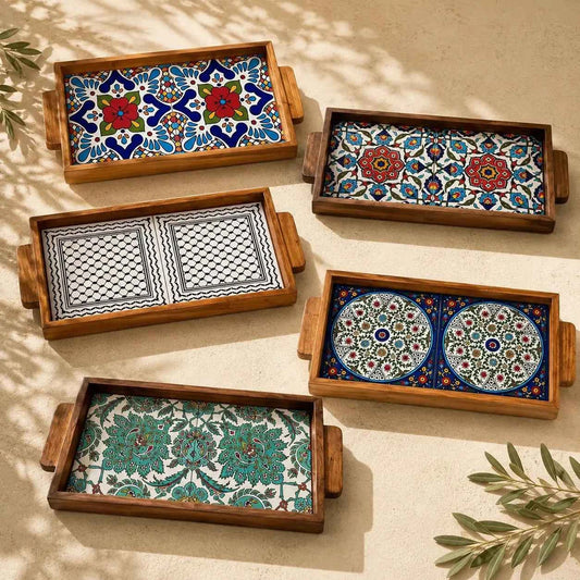 Palestinian Small Food Tray Rectangular 15×30×3 cm – Handmade Ceramic Serving Tray