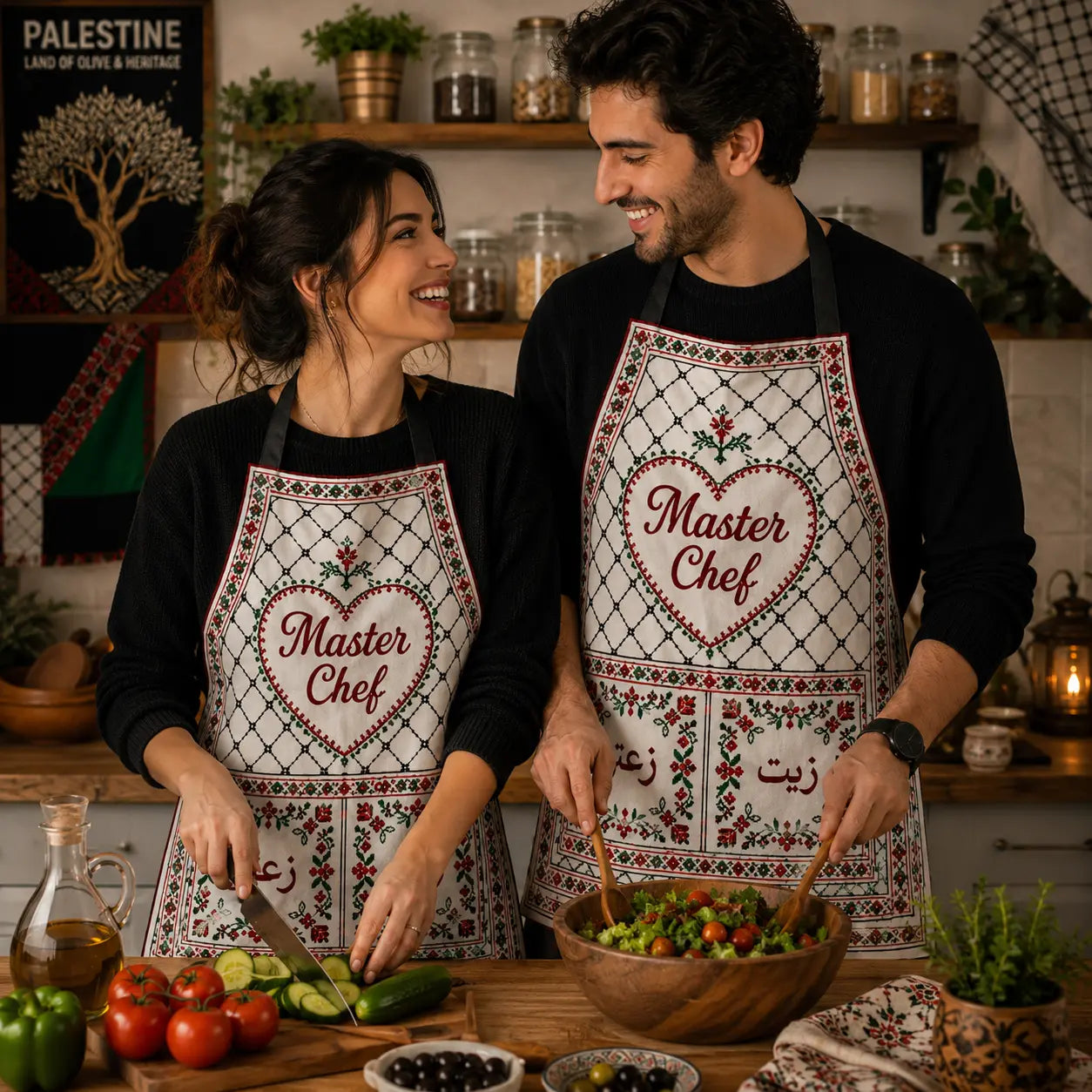 Palestinian Tatreez Apron – Kufiya Mesh with Ramallah Wardat Design