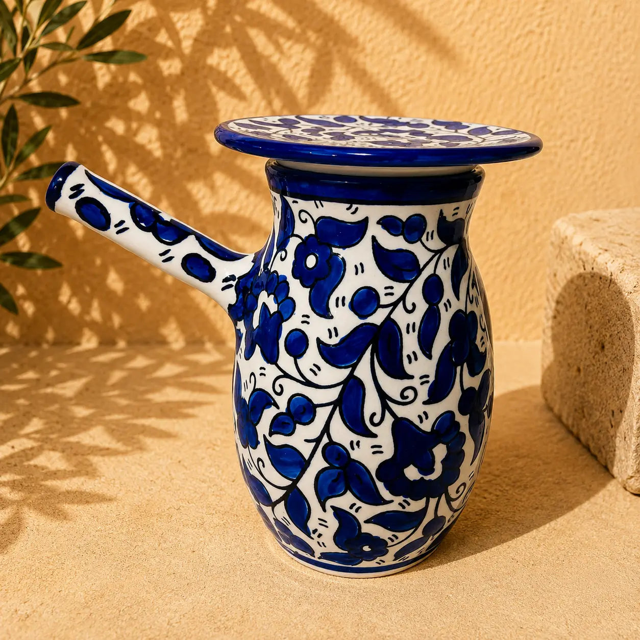 Handmade Palestinian Ceramic Coffee Pot with Lid – Traditional Arabic & Turkish Coffee Serving Pot