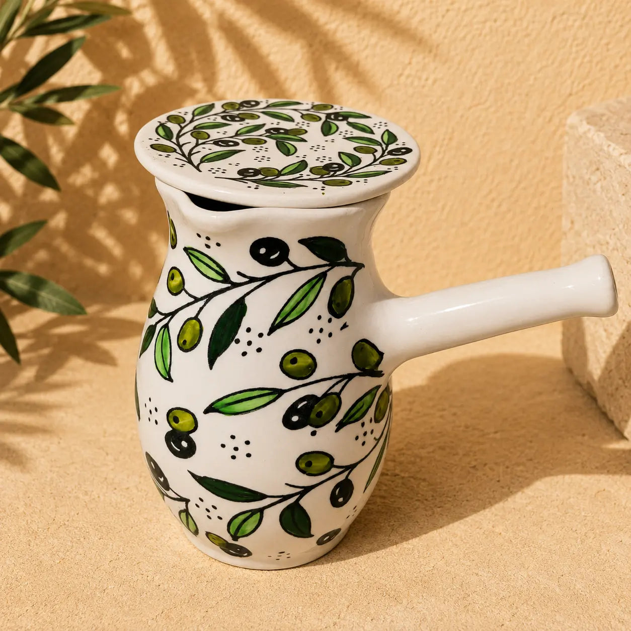 Handmade Palestinian Ceramic Coffee Pot with Lid – Traditional Arabic & Turkish Coffee Serving Pot