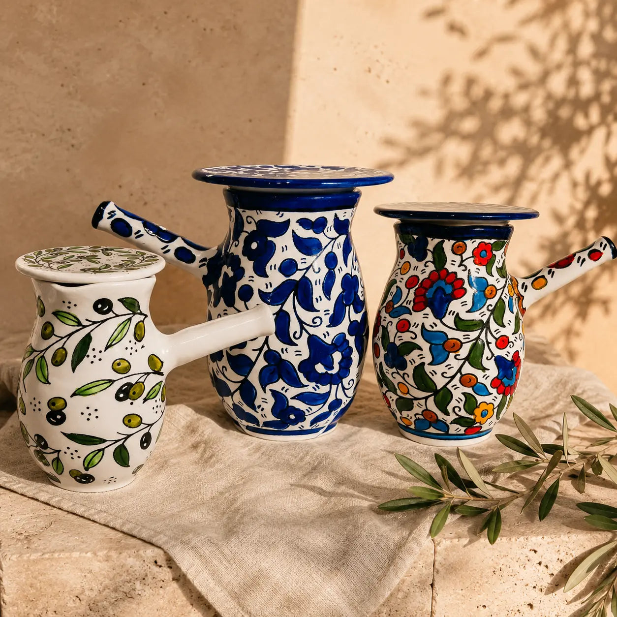 Handmade Palestinian Ceramic Coffee Pot with Lid – Traditional Arabic & Turkish Coffee Serving Pot