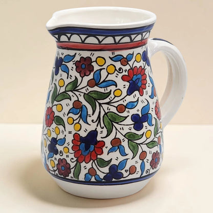 Haleeb Handmade Ceramic Pitche r0.8 L – Palestinian Pottery – Blue Floral, Colorful Floral & Zatoun Designs