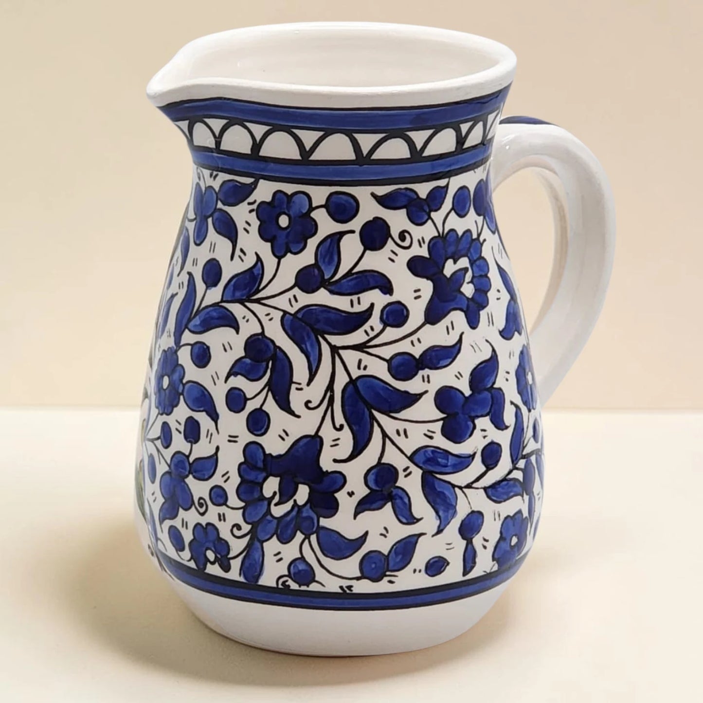 Haleeb Handmade Ceramic Pitche r0.8 L – Palestinian Pottery – Blue Floral, Colorful Floral & Zatoun Designs