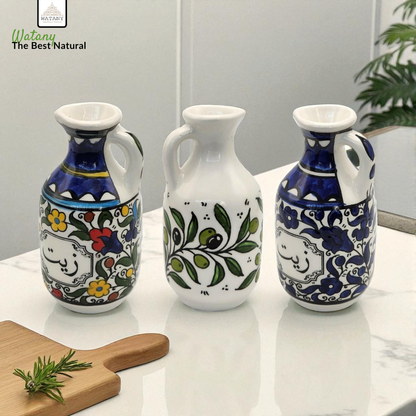 Ceramic Oil Jug ( Oil Dispenser) 15 cm (Olives, Colorful & Blue Floral) – Oil Pourer