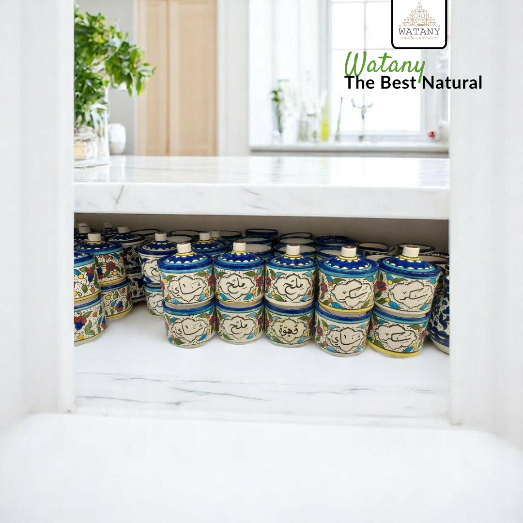 Palestinian Ceramic Jars | Sugar, Salt, Tea & Coffee Set