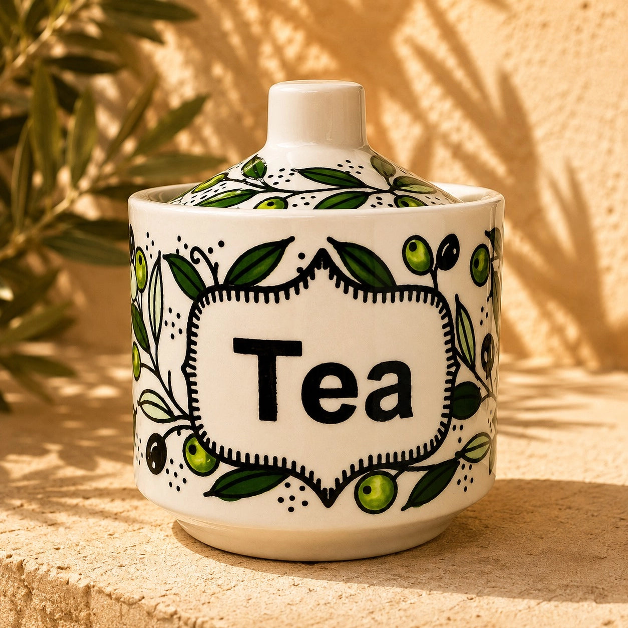 Handmade Olive Branch Ceramic Pot with Lid – Storage Jar, Canister & Kitchen Container