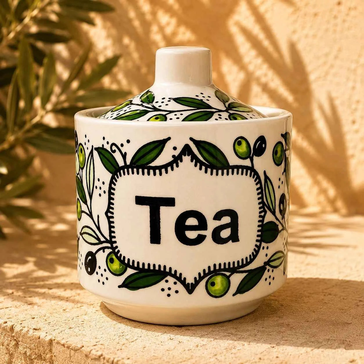 Handmade Olive Branch Ceramic Pot with Lid – Storage Jar, Canister & Kitchen Container