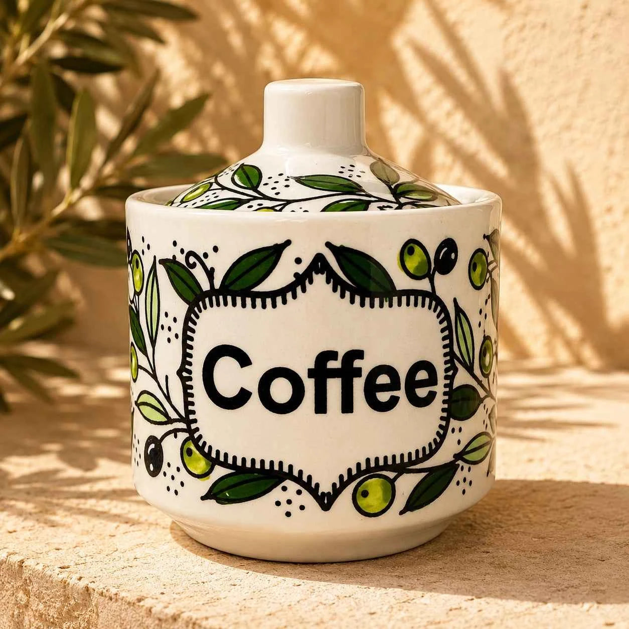 Handmade Olive Branch Ceramic Pot with Lid – Storage Jar, Canister & Kitchen Container