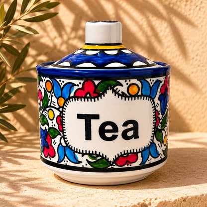 Handmade Floral Ceramic Pot with Lid – Storage Jar, Canister & Kitchen Container