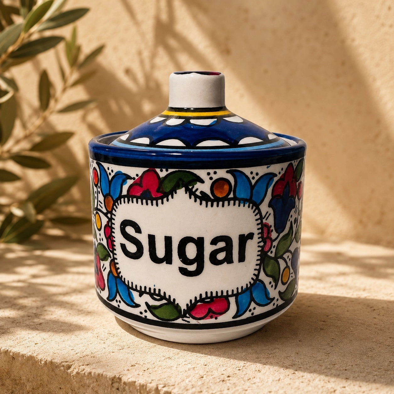 Handmade Floral Ceramic Pot with Lid – Storage Jar, Canister & Kitchen Container