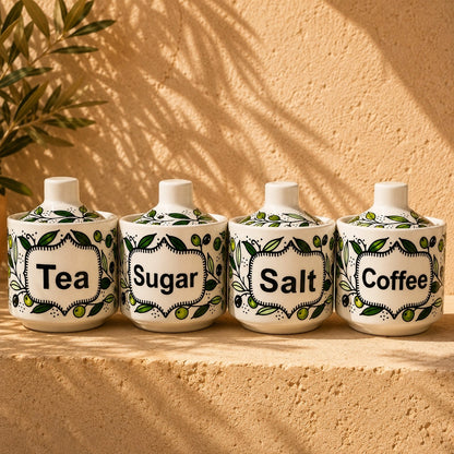 Handmade Olive Branch Ceramic Pot with Lid – Storage Jar, Canister & Kitchen Container