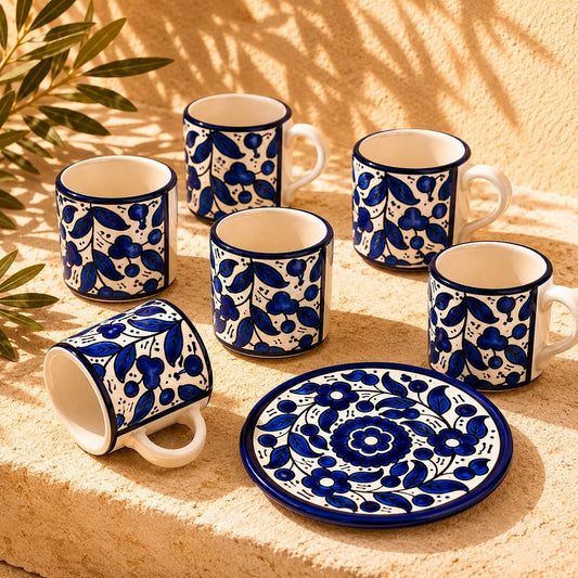 Handmade Ceramic Coffee Cup Set for 6 – Espresso Cups & Saucers Gift Set