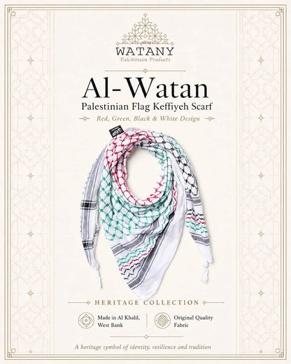 Palestinian flag-colour kufiya Scarf - Keffiyeh Scraf - Al-Watan