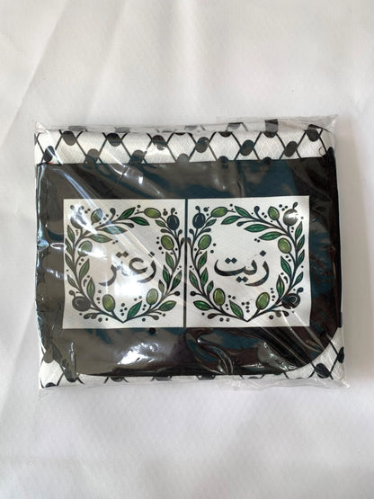 Packaged product with decorative labels on a white background