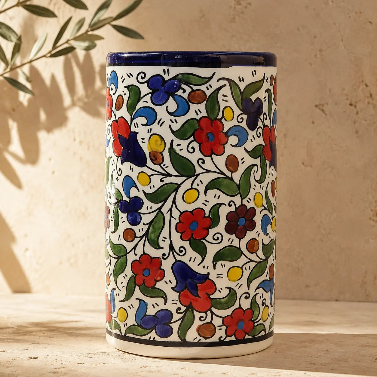Utensil Holder Palestinian Hand-Painted Ceramic Utensil jar - Watany Palestinian Products