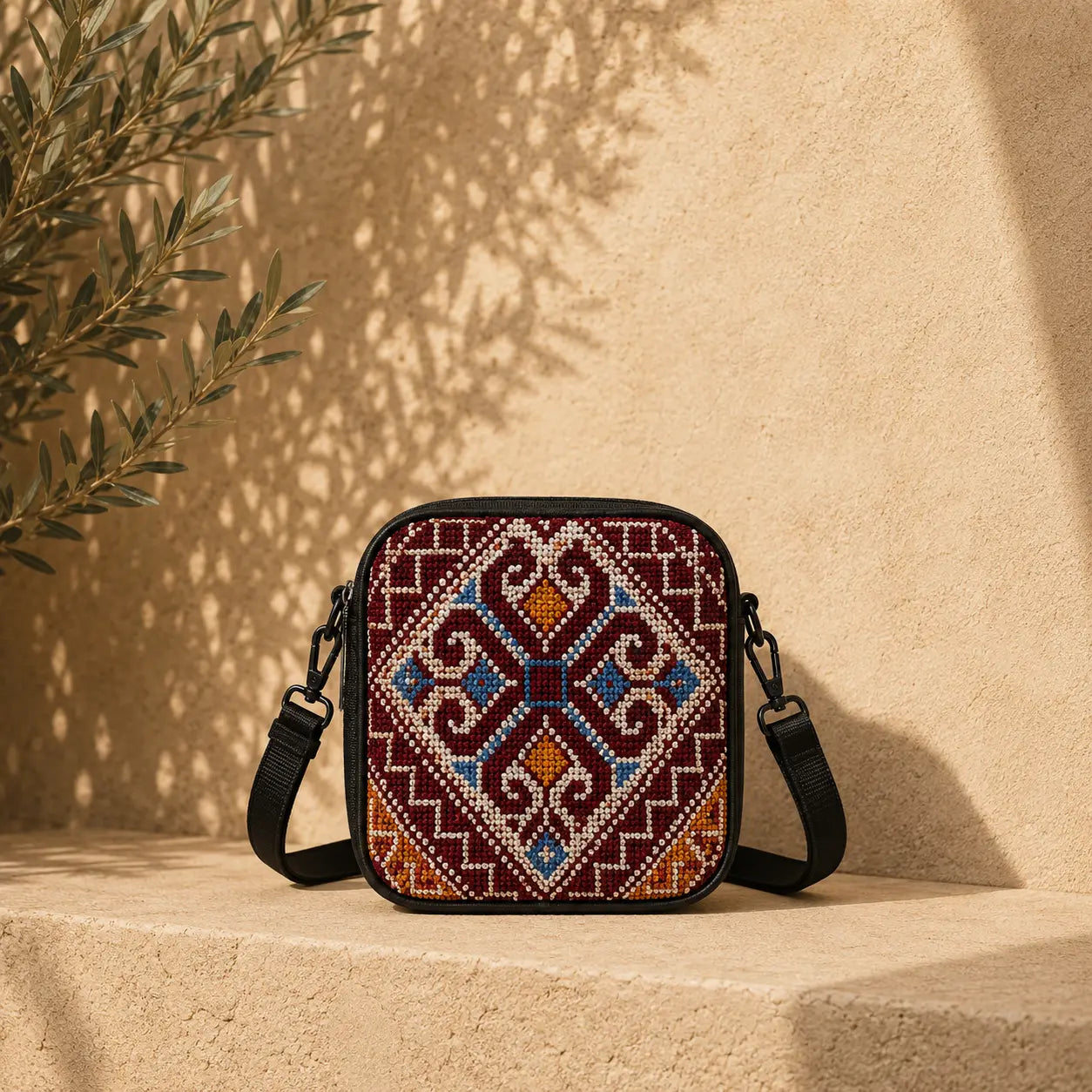 Tatreez Small Crossbody Bag – Shoulder Bag with Adjustable Strap