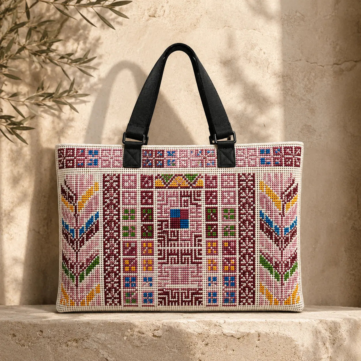 Tatreez Tote Bag – Shoulder Bag with Webbing Straps