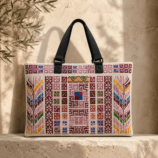 Tatreez Tote Bag – Shoulder Bag with Webbing Straps - Watany Palestinian Products