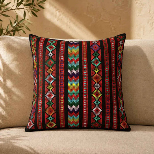 Cushion Cover Set of 2 – Palestinian Tatreez – 45 cm – Heritage Stripes
