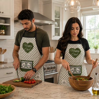 Happy Chef Palestinian Keffiyeh Apron – Olive Oil & Za’atar Pocket Kitchen Apron