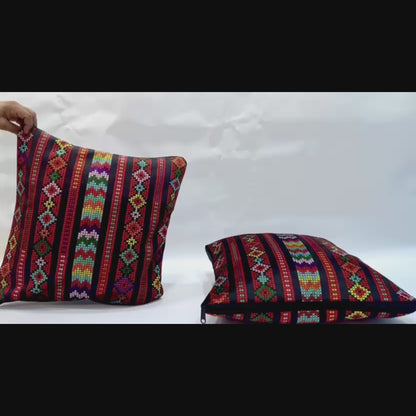 Cushion Cover Set of 2 – Palestinian Tatreez – 18×18 in – Heritage Stripes