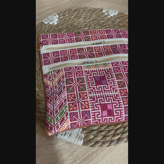 Sac à bandoulière palestinien Tatreez fait main avec poches zippées