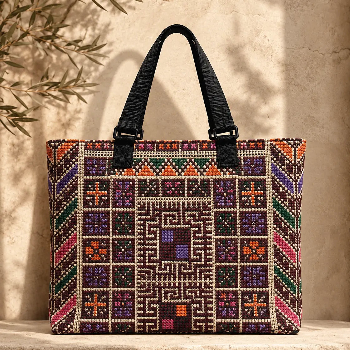 Tatreez Tote Bag – Shoulder Bag with Webbing Straps