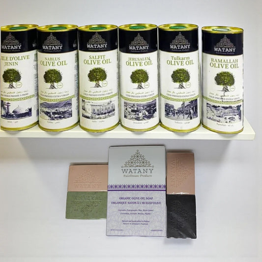 Taste of Palestine Olive Oil Set & Herbal Soap Bundle