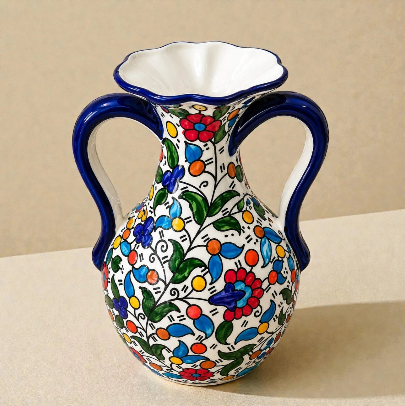 Handmade Palestinian Ceramic Flower Vase – Traditional Floral Pottery Decorative Vase