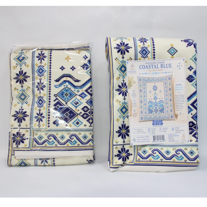 Cushion Cover Set of 2 – Palestinian Tatreez – 45 cm – Coastal Blue